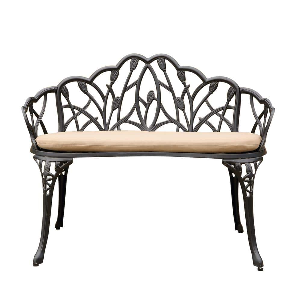 Black 34.2 in. W x 21.2 in. L x 30.7 in. H Cast Aluminium Park Bench with B