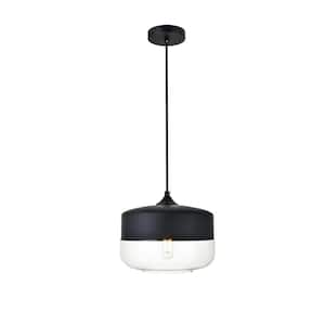 Timeless Home Ada 1-Light Pendant in Black with 9.8 in. W x 7.1 in. H Clear Glass Shade