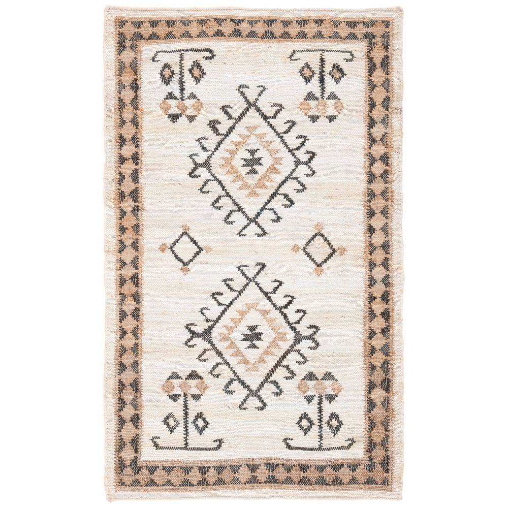 Handmade Ivory and Black Wool Flat Woven Area Rug, 3' x 5'