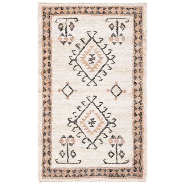 SAFAVIEH Kilim Ivory/Black Doormat 3 ft. x 5 ft. Native American Border Area Rug