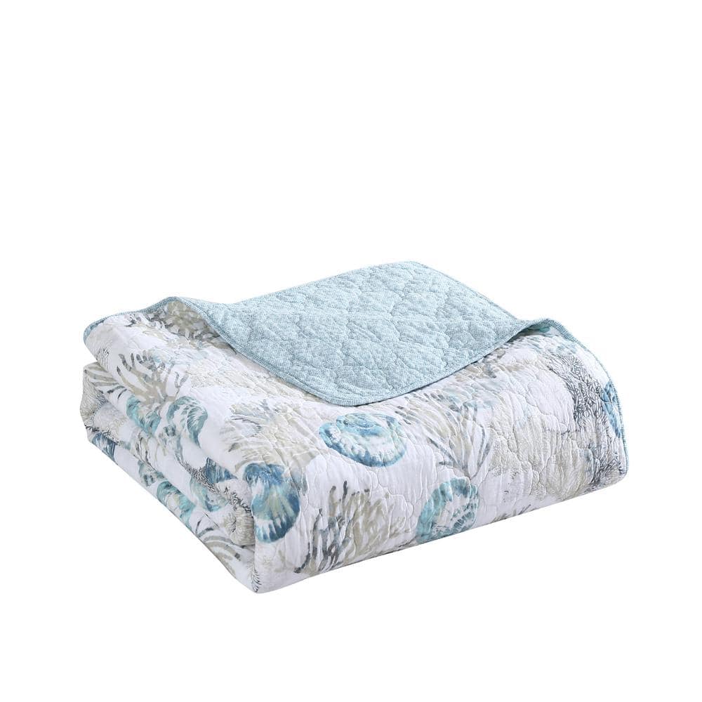 King Size Blue Cotton Reversible Quilt Set