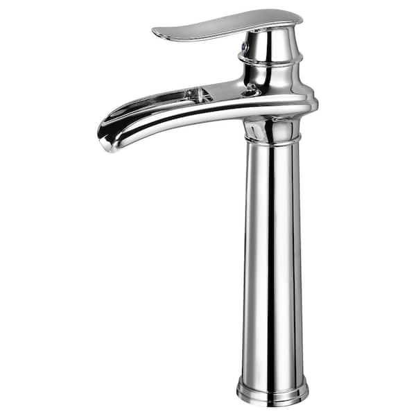 Waterfall Single Handle Single Hole Bathroom Vessel Sink Faucet Bathroom Sink Faucet in Polished Chrome