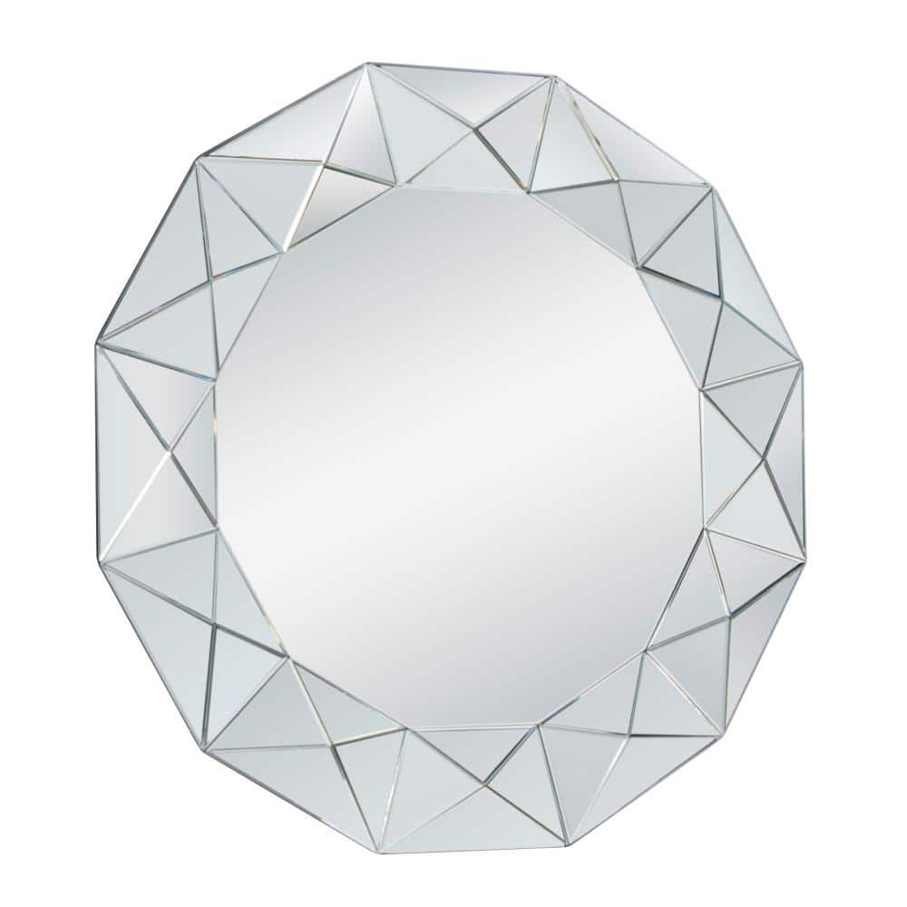 Silver Geometric Sunburst Frameless Wall Mirror, 40"