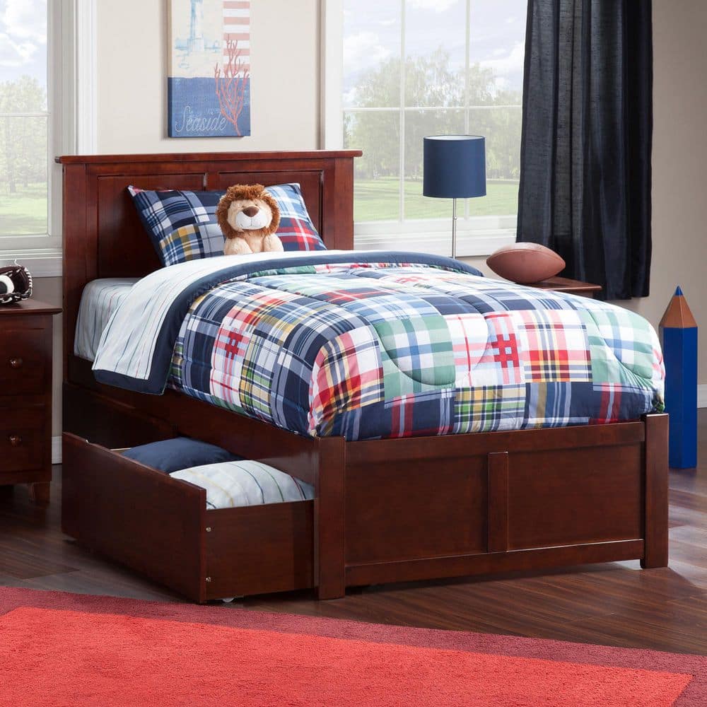Madison Walnut Twin XL Solid Wood Storage Platform Bed with Flat Panel Foot Board and 2 Bed Drawers price history on PriceWatchPro