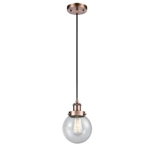 Beacon 60-Watt 1 Light Antique Copper Shaded Mini Pendant Light with Seeded glass Seeded Glass Shade