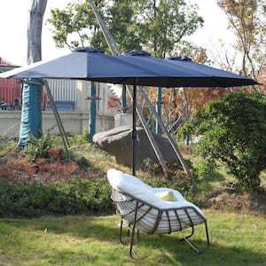 14.8 ft. Double Sided Outdoor Umbrella Rectangular Large with Crank in Navy blue
