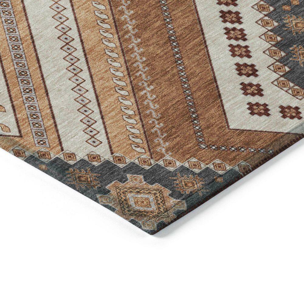 Copper and Beige Synthetic Tribal Runner Rug, 2'3" x 7'6"