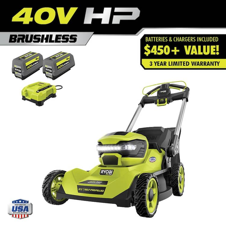 RYOBI 40V HP Brushless 21 in. Cordless Battery Walk Behind Self-Propelled Lawn Mower with (2) 6.0 Ah Batteries and Charger