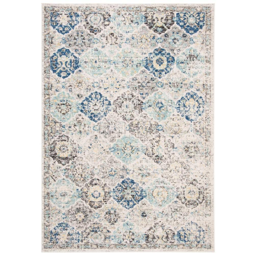 SAFAVIEH Madison Ivory/Aqua 4 ft. x 6 ft. Border Distressed Floral Area ...