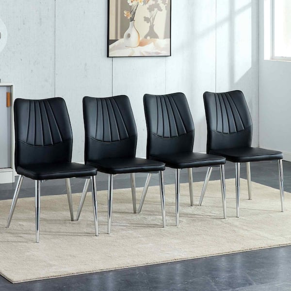 Polibi Modern Black PU Leather Seat Dining Chairs Set of 4 for Kitchen, Living, Dining Room