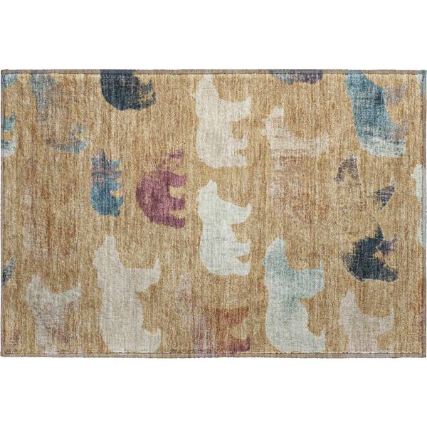 Mayfield Premium Machine Washable Abstract AMF2338 Gold 3 ft. x 4 ft. Area Rug