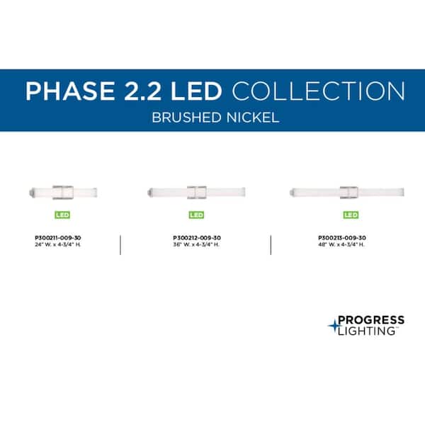 Phase 2.2 LED Collection 48" Brushed Nickel White Shade Modern Bath Vanity Light
