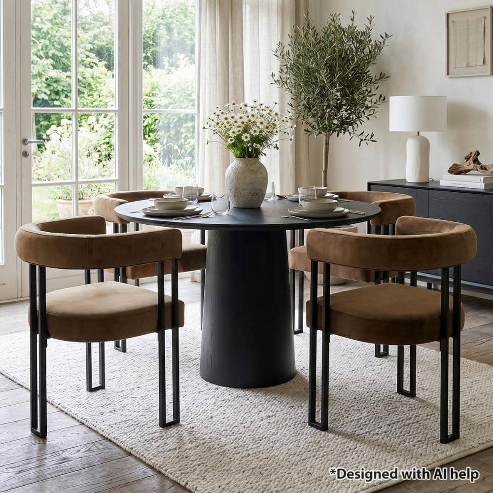 Set of 4 Upholstered Dining Chairs with Arms, Camel Velvet Side Chairs, Easy To Slide Under Table price history on PriceWatchPro