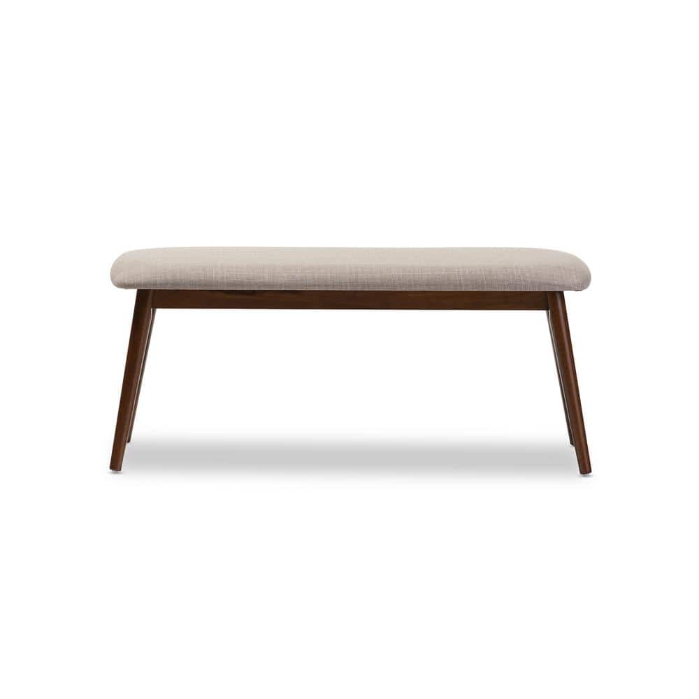 Flora Mid-Century Light Gray Upholstered Oak Dining Bench