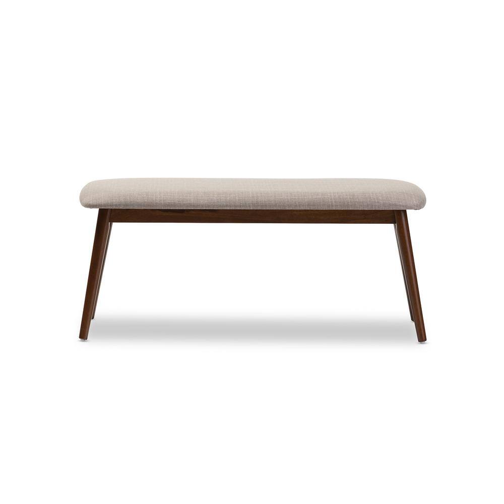 Flora Mid-Century Light Gray Upholstered Oak Dining Bench