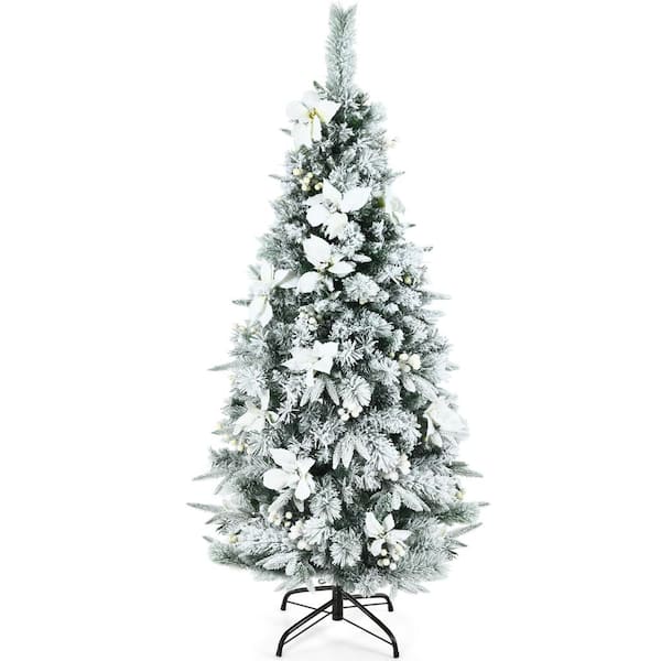 Costway 5 ft. Snow Flocked Pencil Artificial Christmas Tree CM23500 ...