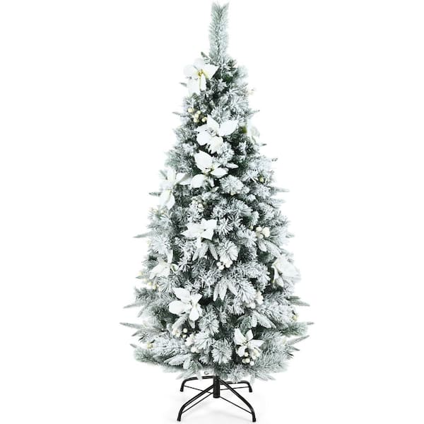 Costway 5 ft. Snow Flocked Pencil Artificial Christmas Tree