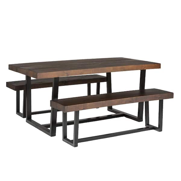 3-Piece Mahogany/Black Farmhouse Dining Set Seats 4