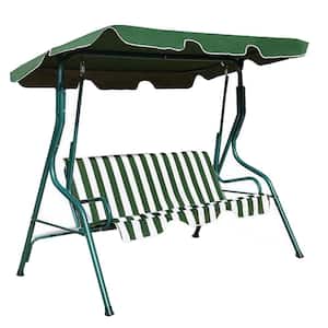 3-Person Metal Patio Swing with Green Canopy Cushion