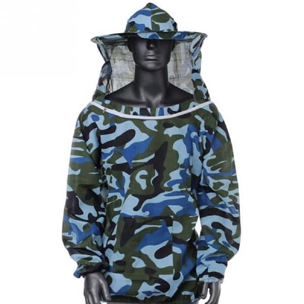 Unbranded 27.5*21.5in Anti-bee Suit Beekeeping Beekeeping Clothing with Beekeeping Hat Veil Zippered Clothing-Blue