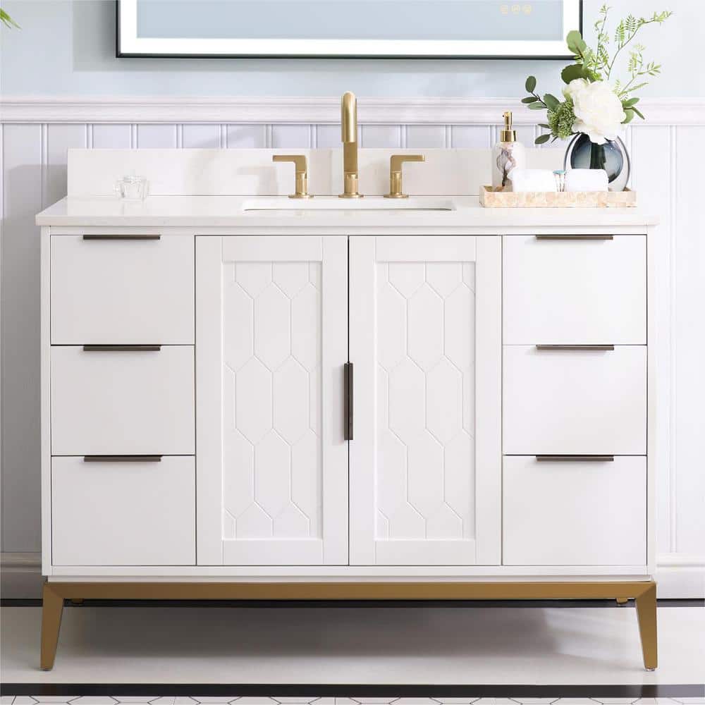 48 in.W Solid Wood Single Sink Bath Vanity in White with Carrara White Quartz Top, Soft-Close Drawer and Door, Assembled price history on PriceWatchPro