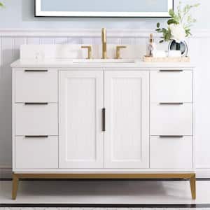 48 in.W x 22 in.D x 35 in.H Solid Wood Bath Vanity in White with White Quartz Top,Single Sink,Soft-Close Drawer and Door
