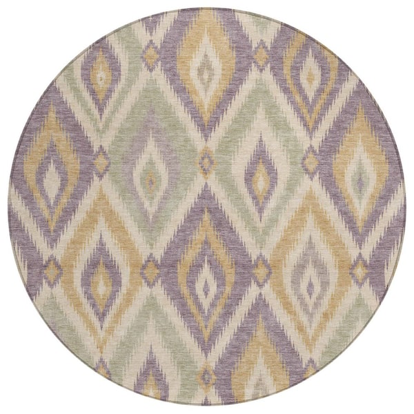 Chantille Machine Washable Indoor/Outdoor Abstract ACN3072 Purple 8 ft. x 8 ft. Round Rug