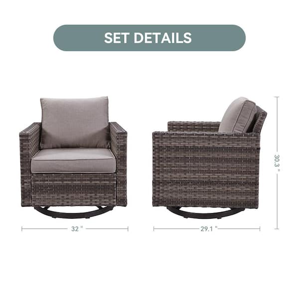 Flat Armrest Series 5-Pieces Gray Wicker Outdoor Conversation Set with Coffee Table and Cushion Guard Gray Cushions