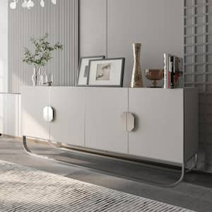 White MDF  4-Door 70.87 in. Modern Buffet Sideboard Dining Table with U-Shaped Stainless Steel Legs