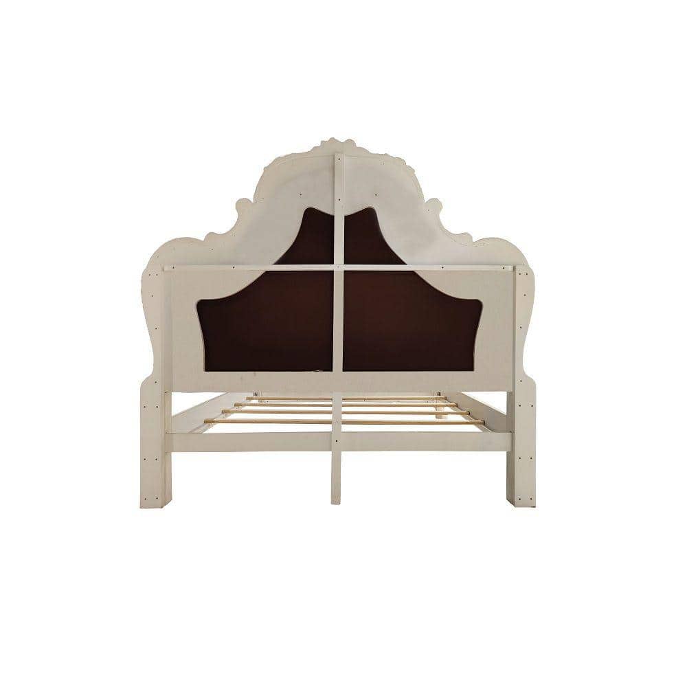 Dresden King Bed with Antique White Finish and Carvings