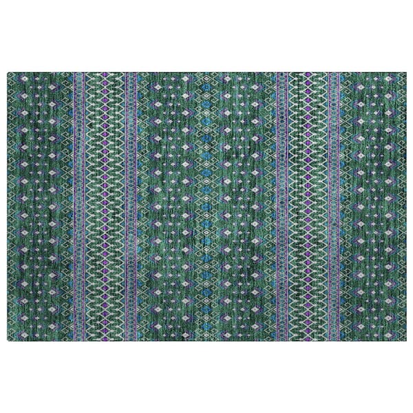 Dream Shag Premium Machine Washable Abstract ADS708 Green 2 ft. x 3 ft. Accent Rug
