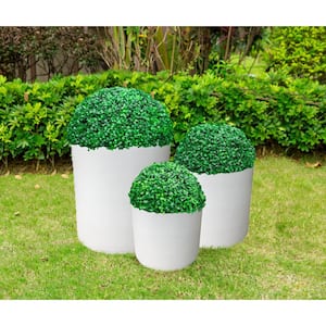 15.8 in. x 12.9 in. & 9.8 in. W Round Pure White Concrete/Fiberglass Indoor Outdoor Modern Seamless Planters (Set of 3)