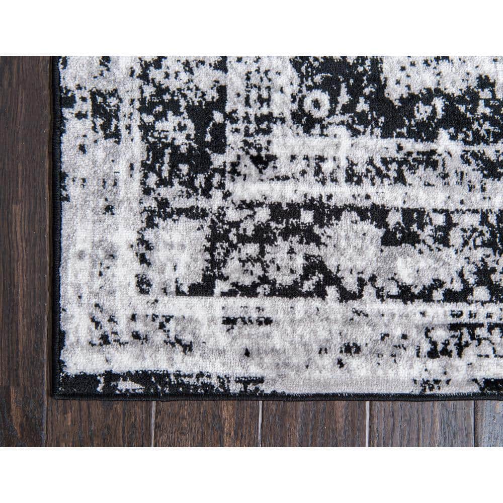 Reversible Easy-Care Synthetic Black Rectangular Rug