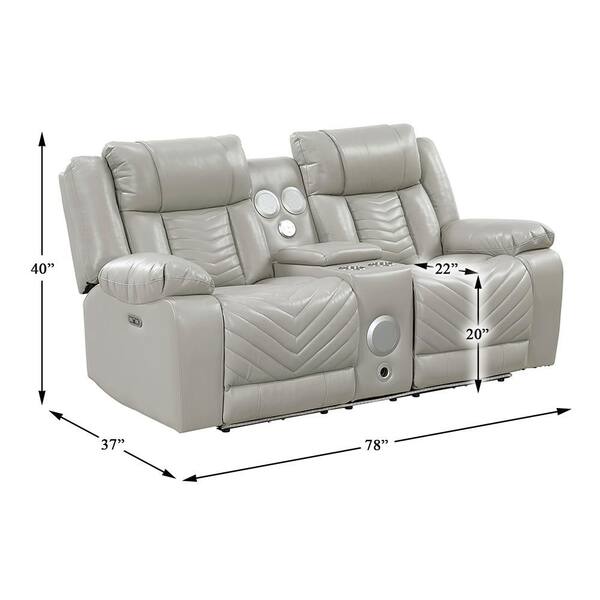 Lazzara Durant 78 in. W Gray Faux Leather Power Double Reclining 2