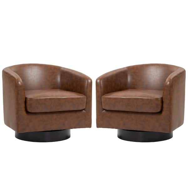 Uixe Modern Coffee PU Leather Upholstered 360° Swivel Accent Arm