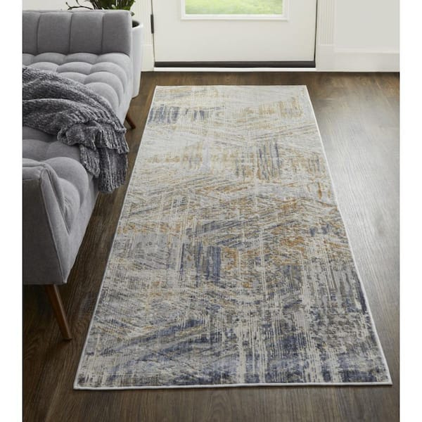 2 ft. x 8 ft. Tan, Ivory Abstract Runner Rug
