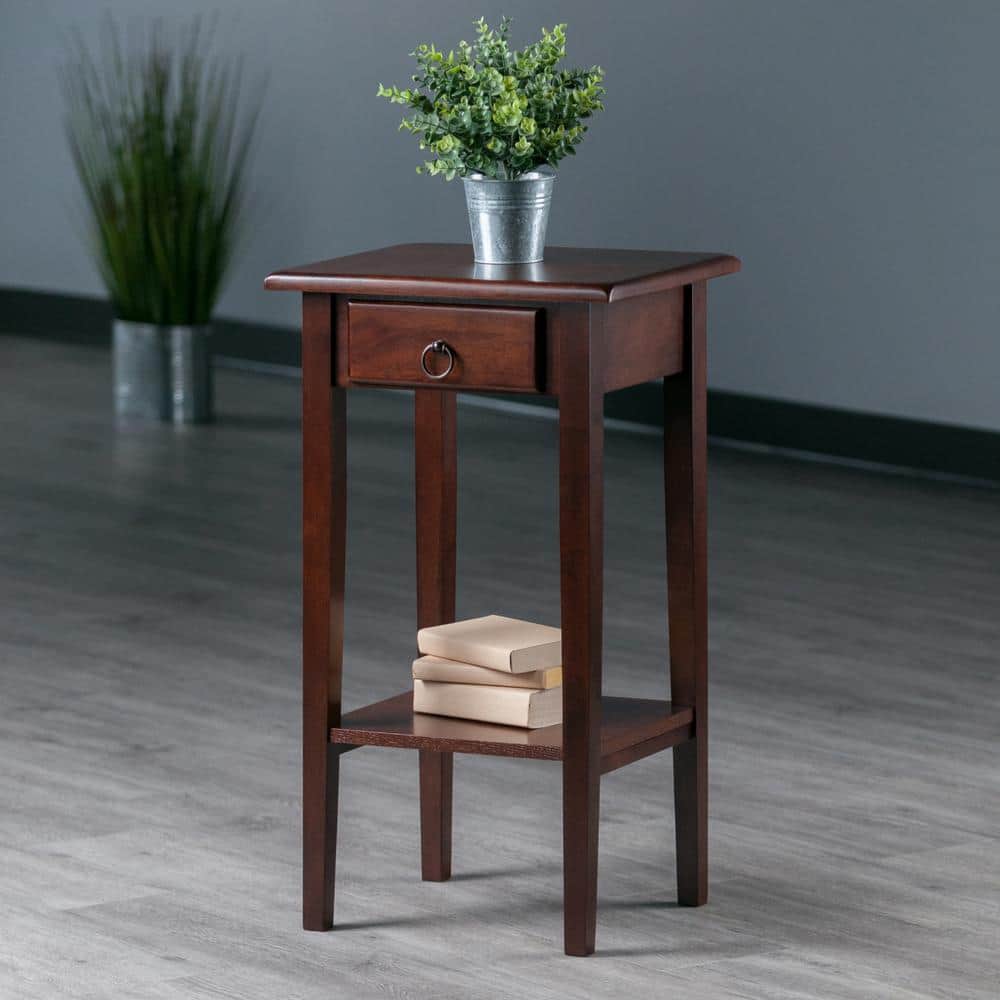 Transitional Regalia 29.5" Walnut Wood & Stone Accent Table with Storage