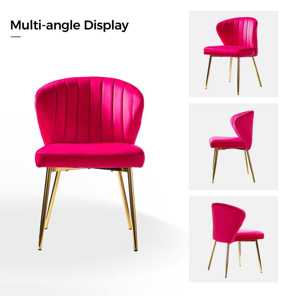 Fuchsia Velvet Upholstered Side Chair with Gold Metal Legs