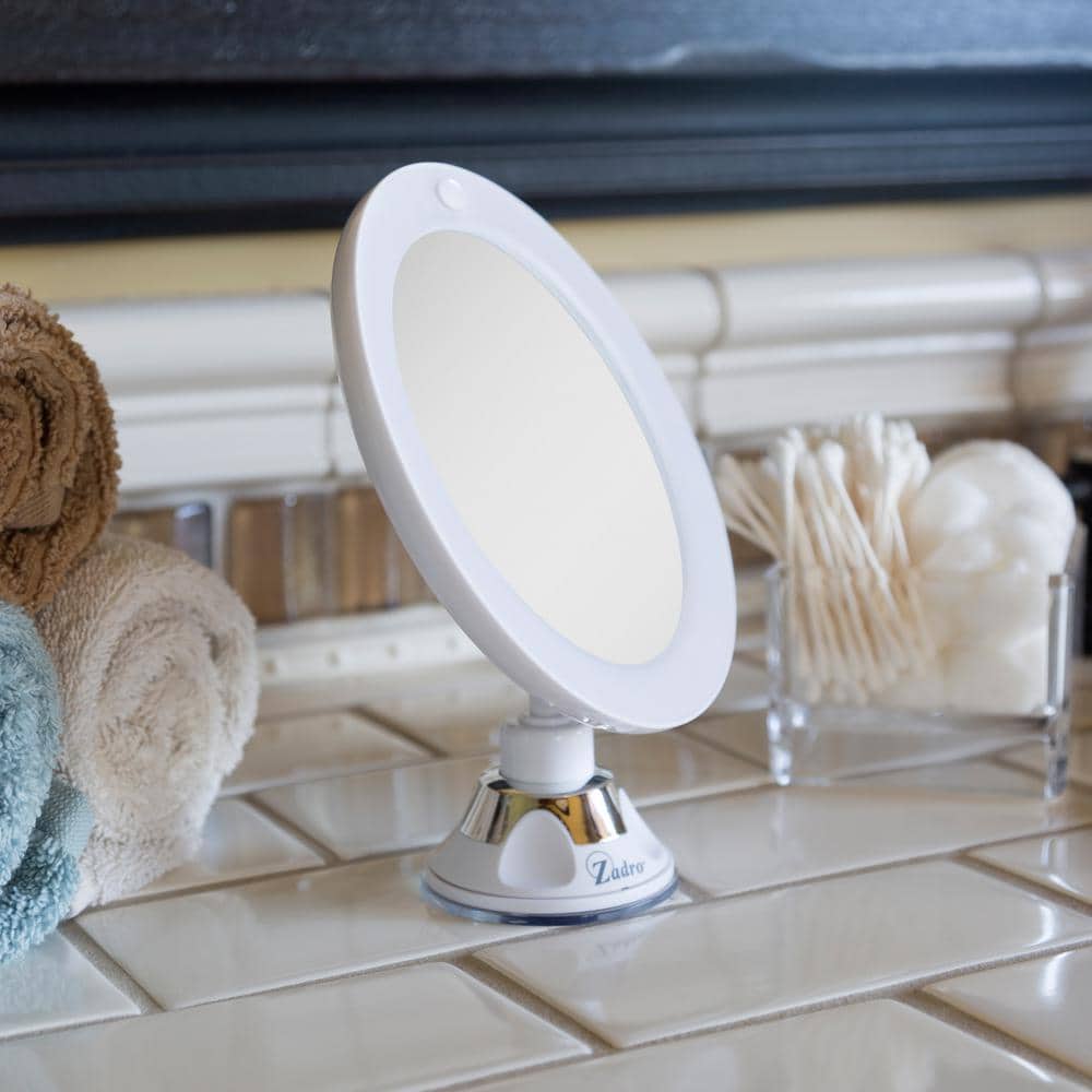 Lumina Pure White 10x LED Lighted Swivel Suction Wall Mirror