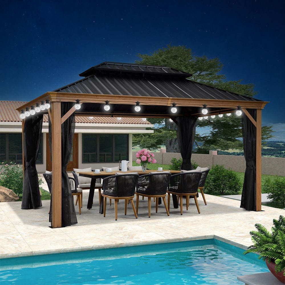PURPLE LEAF 10 ft.x14 ft.Wood Grain Luxury Aluminum Frame Patio