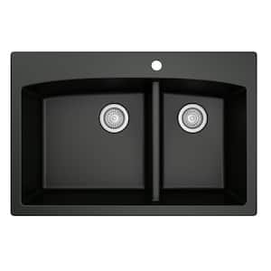 Drop-In Quartz Composite 33 in. 60/40 Double Bowl Kitchen Sink in Black