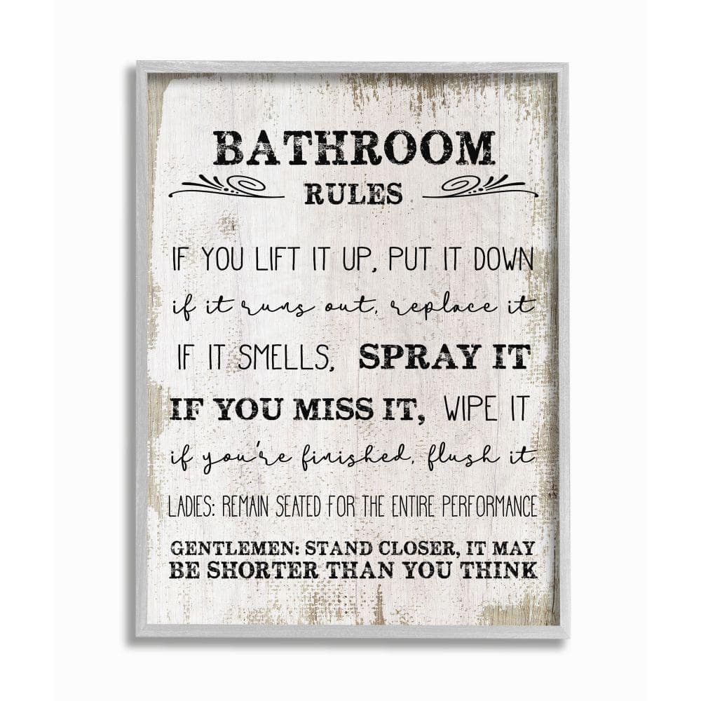 11x14 Gray Framed Bathroom Rules Wood Graphic Print