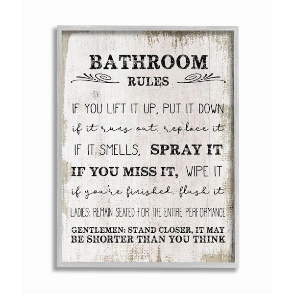 Stupell Industries 11 in. x 14 in. "Bathroom Rules Wood" by Daphne Polselli Framed Wall Art
