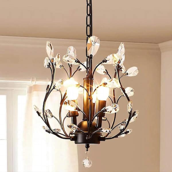 3-Light Black Dimmable Crystal Empire Chandelier for Bedroom or Kitchen Island with no bulbs included