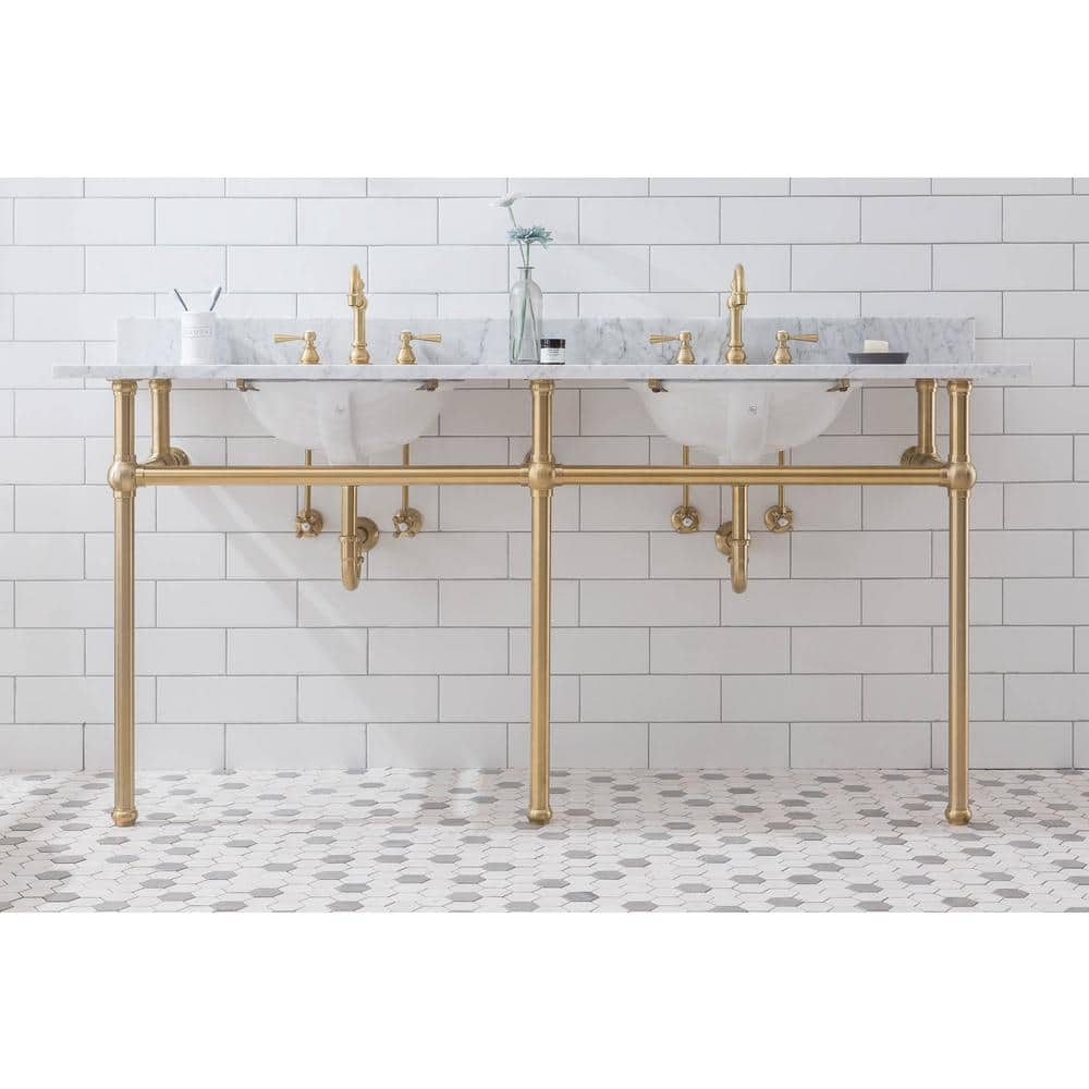 French Dual Washstand with Wall Mount Polished Brass Vintage