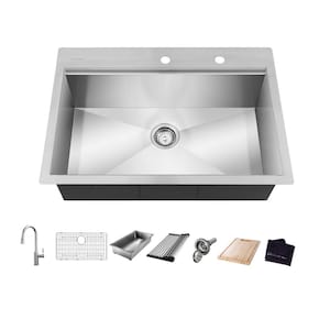 Zero Radius 32 in. Drop-In Single Bowl 18 Gauge Stainless Steel Workstation Kitchen Sink with Pull-Down Faucet