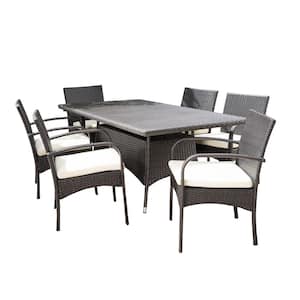Rudolph Multi-Brown 7-Piece Faux Rattan Outdoor Dining Set