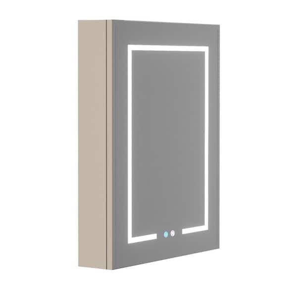 24 in. W x 32 in. H Rectangular Beige Aluminum Recessed/Surface Mount Left Dimmable Medicine Cabinet with Mirror