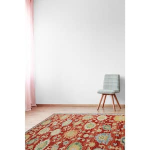 Rust Hand-Knotted Wool Classic Floral Rug, 5' x 8', Area Rug