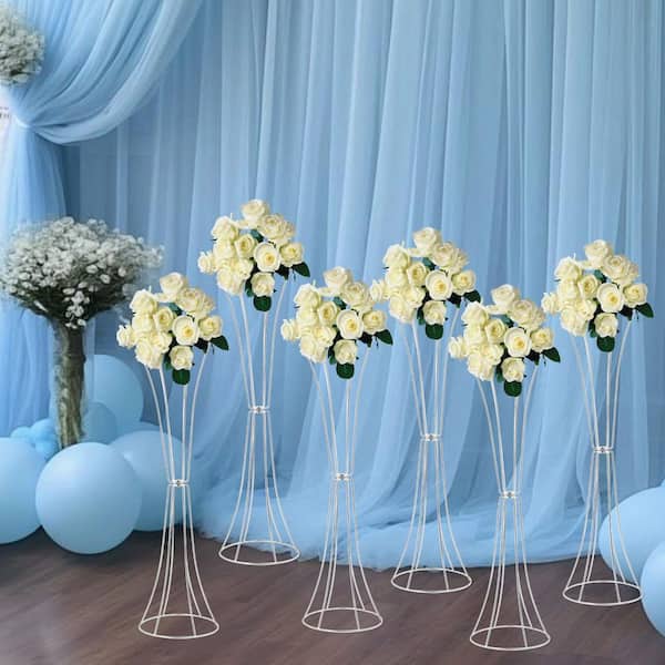 7.87 in. x 26.77 in. Silver Metal Iron Round Decorative Stands Birthday Party Table Centerpieces (Set of 6)